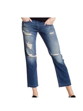 Rag and Bone Boyfriend Distressed Doris Raw Hem Jeans Cropped Denim. Sz 26.